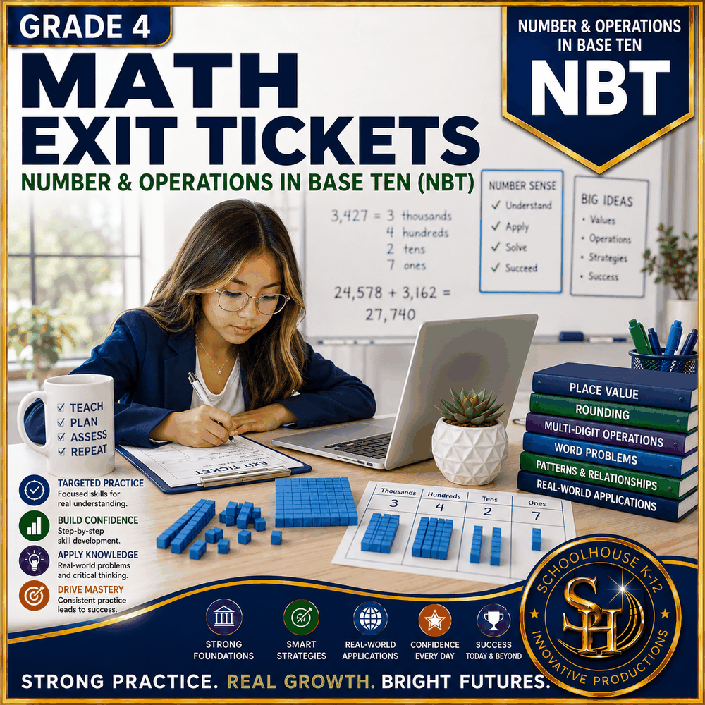4th Grade Number & Operations in Base Ten Math Exit Tickets cover